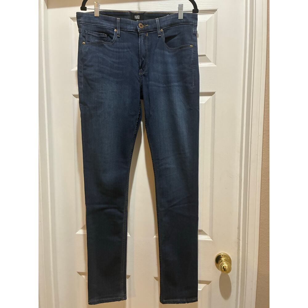 Paige Lennox Jeans Men's 34x32 Blue Dark Wash Slim Straight Stretch Fit Denim